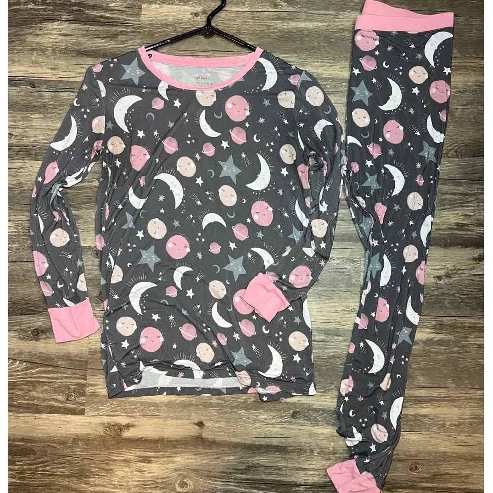 Little Sleepies Bamboo Pajama‎ Set Pink To The Moon Long Sleeve 2PC